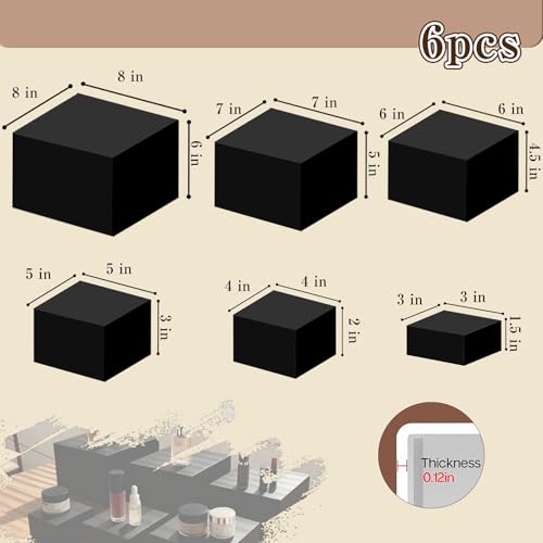 6PCS Buffet Risers,acrylic display risers,Dessert table display set Display Racks for Gatherings,Catering,Jewelry,and Collectibles (3in to 8in black) - size: 3in to 8in black