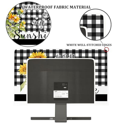 You are My Sunshine Monitor Dust Covers 22, 23, 24, 25 Inch Black and White Buffalo Plaid Sunflowers Water Proof Computer Covers for Desktop PC Protector Rustic Design Computer Decorations