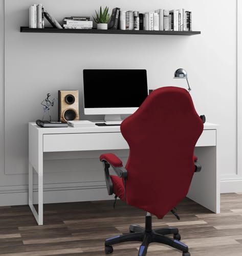 Gaming Chair Cover Set with Armrest Covers, Stretch Ruffled Slipcover for Racing Office Computer Reclining Chairs (Wine red) - color: Wine Red