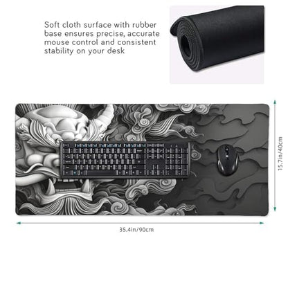 Extended Gaming Desk Mat, XXL Japanese Demon MaskDesign,Non-Slip Rubber Base, Ultra Smooth Surface, 35.4 x 15.7 Inches - color: Samurai