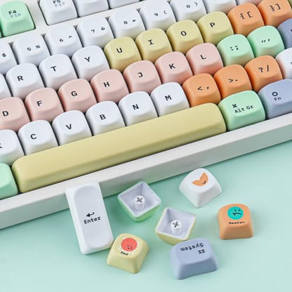 Tsungup MOA Keycaps,Clean & Minimal 130 Keys Magic Bean Custom Keycaps,PBT Cute Dye Sub Key Caps Keyboard Keycap Set for MX Switches Mechanical - color: White&Yellow