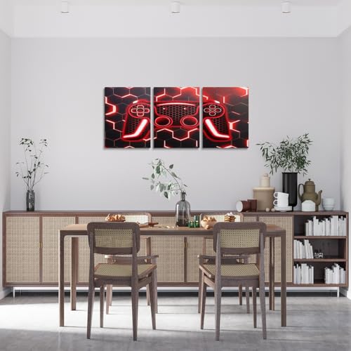 Erosebridal Kids Gamer Canvas Wall Art, Gaming Paintings Wall Decor For Boys Teens Gamepad Controller Framed Wall Art 12" X 16", Red Geometric Honeycomb Poster Prints Gaming Decor For Boys Bedroom - color: Red