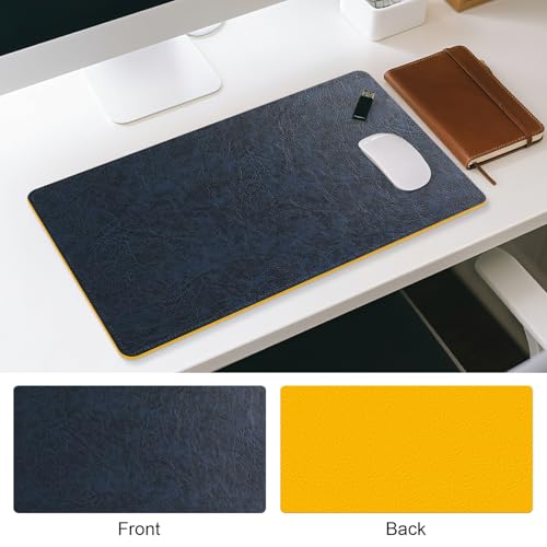 Imitation Crazy Horse Leather Desk Mat - Waterproof Desk Pad - Ideal for Large Mouse Pad and Desk Mats on Top of Desks (Dark Blue+Yellow, 33"*13") - color: Dark Blue+yellow, size: 33" x 13"