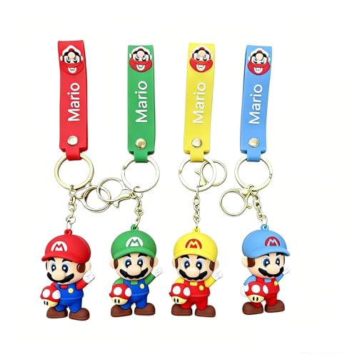 4Pcs Cute Keychains, Super Brothers Keychain, Cartoon Bag Charms Car Keys, Party Favors for Boys and Girls