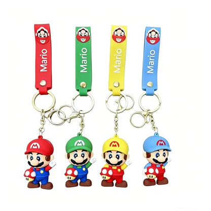4Pcs Cute Keychains, Super Brothers Keychain, Cartoon Bag Charms Car Keys, Party Favors for Boys and Girls