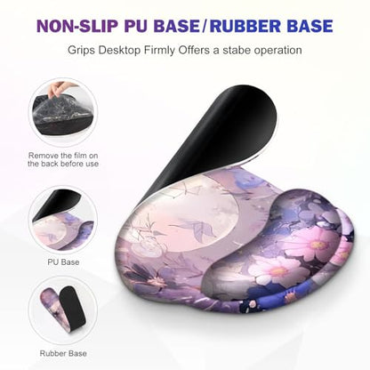 Large Desk Mat, Gaming Mouse Pad, Desk Pad Protector, XXL Mousepad + Keyboard Wrist Rest+Mouse Wrist Rest+Coaster Set with Ergonomic Desk Pad for Home Office PC Computer, Pastel Purple Flower Moon - color: Pastel Purple Flower Moon