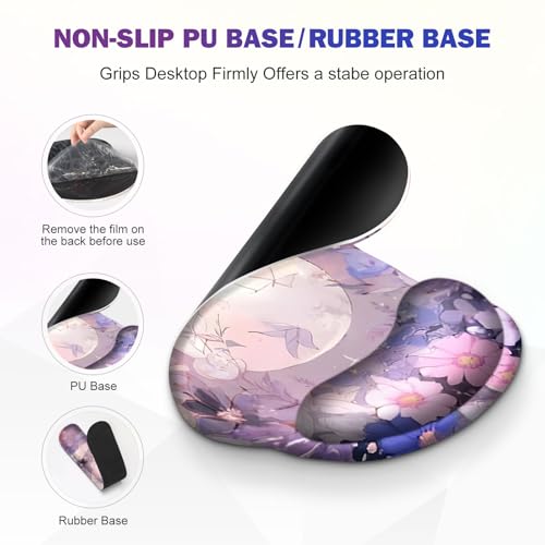 Large Desk Mat, Gaming Mouse Pad, Desk Pad Protector, XXL Mousepad + Keyboard Wrist Rest+Mouse Wrist Rest+Coaster Set with Ergonomic Desk Pad for Home Office PC Computer, Pastel Purple Flower Moon - color: Pastel Purple Flower Moon