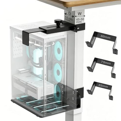 Under Desk PC Mount - No Drilling 40 lb Capacity, Fits 3 Fixed Desk Leg Sizes, CPU Holder Under Desk, Adjustable Clamp-on Desk Leg PC Mount for Standing Desk, with Non-Slip Pads, Black - color: Black, size: Fits 3 Rect. Leg Sizes