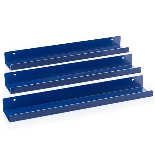 Vinyl Record Shelf - 3 Metal Display Shelves - Wall Mount Now-Playing Vinyl Shelves - an Album Record Holder that Doubles as a Picture Ledge - Fits All Records (Blue) - color: Metal (Blue)