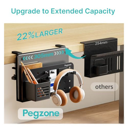 PEGZONE Desk Side Storage Organizer, No Drill Under Desk Laptop Holder, Clamp on Desks Shelf with Pegboard Accessories, Hanging Laptop Mount, Fits Flat Edge 0.4" to 2.2", Black - color: Black