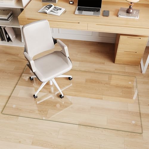 Glass Chair Mat 30" x 55" Heavy Duty Tempered Glass Office Chair Mat, Glass Floor Mat with Round Corner and Polished Edge for Smooth Glide, Carpet Hardwood Floor Protector - color: Transparent, size: 55" x 30"