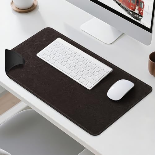 Imitation Crazy Horse Leather Desk Mat - Waterproof Desk Pad - Ideal for Large Mouse Pad and Desk Mats on Top of Desks (deep Coffe+Black, 25"*13") - color: Deep Coffe+black, size: 25" x 13"
