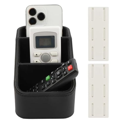 PU Leather Remote Control Holder, Small TV Remote Holder with 3 Compartments, Bedside Table Desktop Organizer for DVD, Media Player, Heater Controllers, Cosmetics, Office Supplies(COLOR:Black)