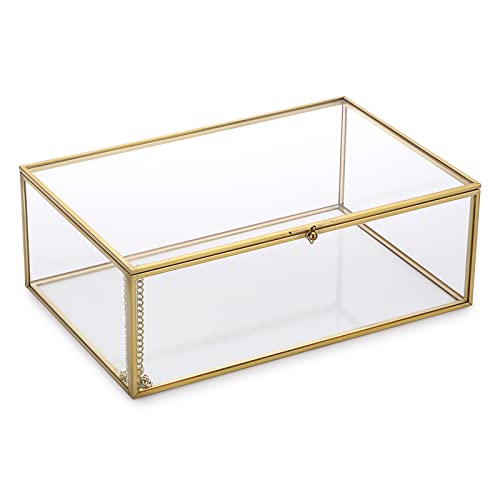 Hipiwe Vintage Glass Keepsake Box - Rectangle Jewelry Display Organizer, Vanity Lidded Home Decor Accent for Storage Trinket Rings Bracelet Rock - X-Large - color: Gold, size: X-Large