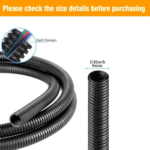 1/4 Inch Wire Loom Split Tubing - 15 ft Cord Protector Electric Wires Covers, Automotive Wire Flexible Conduit, Plastic Wire Cover with Cable Zip Tie (1/4"-15ft) - size: 1/4"-15ft