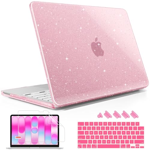 May Chen Compatible with MacBook Neo 13 inch Case 2026 Model A3404, Plastic Hard Shell,Keyboard Cover,Screen Protector,Dust Plug, for MacBook Neo 13" with A18 Pro Chip, Glitter Pink - color: Glitter Pink