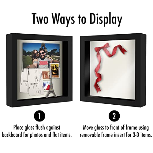 Americanflat 8x8 Shadow Box Frame with Shatter-Resistant Glass - Silhouette Collection - Small Shadow Box Display Case for Tabletop and Wall Display - Black with Soft Felt Back - color: Black, size: 8x8