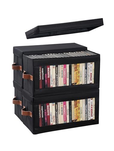 4 Packs DVD Storage Box with Visible Window, Dustproof DVD Case Holder Organizer with Lid and Handles, Holds Up to 104 Cases, CD Holder for Blu-ray & CD Storage-15.75 x 6.10 x 8.07In - color: Black, size: 4 Pack