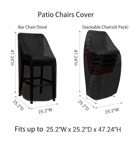 RosieLily Patio Chair Covers High Back Outdoor Bar Stool Covers (1 Pack-Black, 25.2"W x 25.2"D x 47.24"H) - color: 1 Pack-Black, size: 25.2"W x 25.2"D x 47.24"H