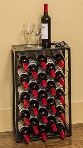 Mango Steam 23 Bottle Black Wine Rack with Glass Top Shelf, Free Standing for Home, Kitchen and Bar - color: Black, size: 23 Bottle