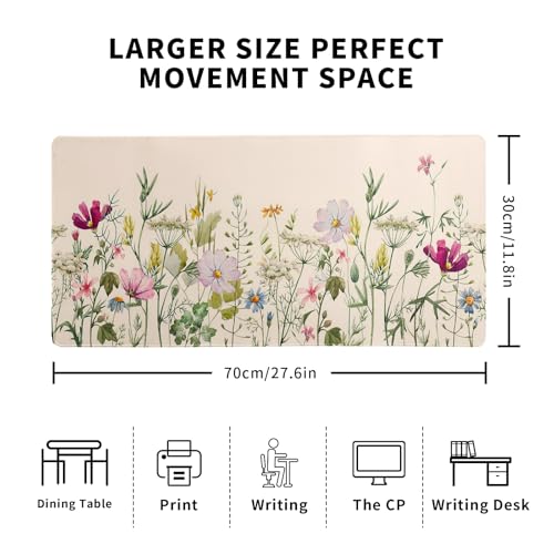 Flower Gaming Mouse Pad Large Mouse Pad for Keyboard and Mousepad Desk Mat with 3mm Non-Slip Base and Stitched Edge for Gaming and Office Computer Mat Protector Mat 27.6x11.8 Inch - color: Flower