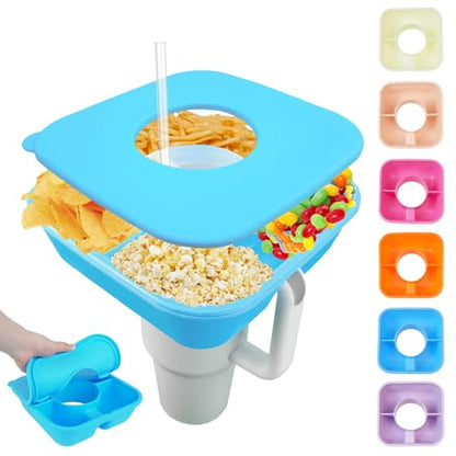 Snack Bowl for Stanley Cup 40 oz Tumbler, Reusable Snack Tray with Lid, Snacks Ring, Silicone Food Holder for Stanley Cup Accessories (Blue) - color: Blue