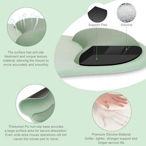 MOSISO Wrist Rest for Keyboard Mouse Pad Set, Large Gaming Deskpad&Circle Curved Mousepad&Keyboard Wrist Rest&Coaster, Ergonomic Non-Slip Mousepad&Easy Typing Pad with Silicone Lining, Green - color: Green