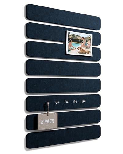 Fluxynara Cork Board Alternative Felt Strip Board 8-Pack 13"x2", Office Pin Board with 50 Push Pins, Adhesive Install for Bedroom Door & Home Office (Midnight Blue) - color: Midnight Blue, size: 8-pack