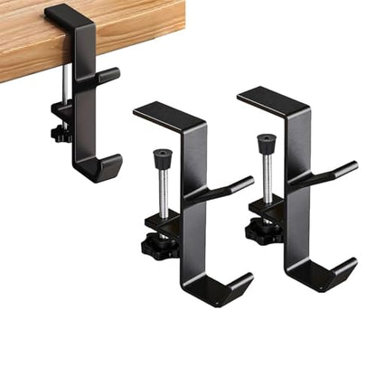 3PCS Desk Mount Bag Holder Hook Clamp,On Backpack Hanger Portable Desk Mount Headphones Holder for Reduce Desk Clutter Table Desk Table Hanging Storage (3Black, 3) - style: 3Black