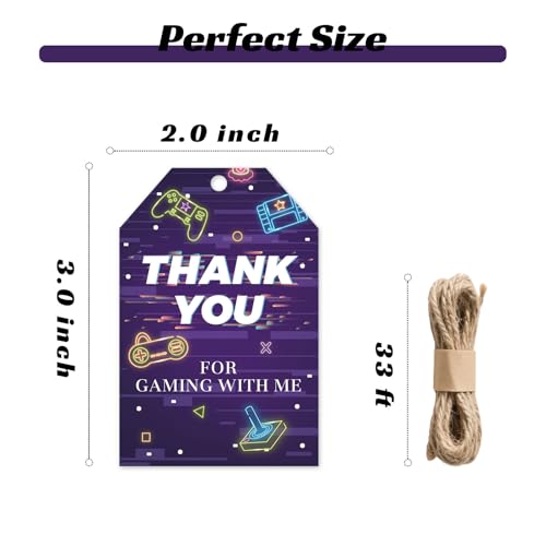 50pcs Game Thank You Tags Gaming Gift Tag with String for Game Night Party Pixel Thank You Cards for Video Game Birthday Party Favors Gender Reveal Double sided