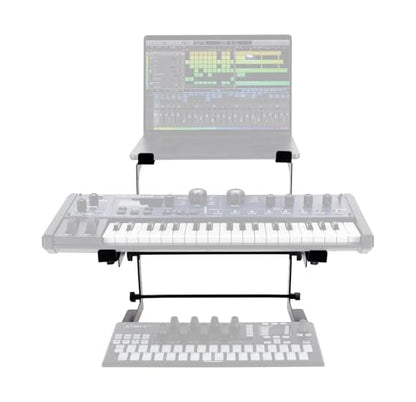 Rockville Rock2d2 Adjustable Dual Shelf DJ Controller Midi Keyboard Laptop Stand | Fits Laptops & MIDI Keyboards, Adjustable Width/Height/Depth, Steel Construction, Rubber Grip Pads, Non-Slip Feet