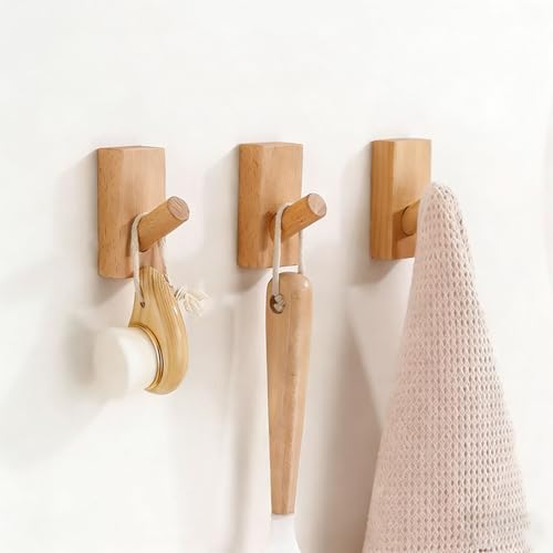 HomeDo 4Pack Adhesive Wall Hooks Hat Rack, Wooden Coat Hooks Wall Mounted, Decorative Hooks Single Organizer Hat Hanger Towel Rack, Heavy Duty Hooks (Rectangle-Beech,4P) - color: Rectangle-Beech, size: 4 Pack