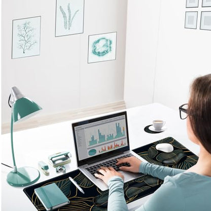 ARTSO Desk Mat Set, Large Gaming Mouse Pad Wrist Support, Keyboard Wrist Rest Ergonomic Desk Pad with Coaster Combo, Extended Mousepad with Non-Slip, Art Tropical Leaves - color: Art Tropical Leaves