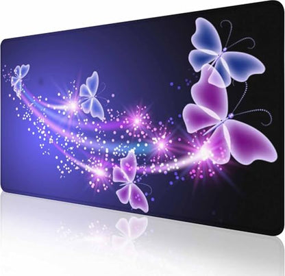 Gaming Mouse Pad, Large Mouse Pads for Women, Non-Slip Rubber Base Mousepad, Keyboard Mouse Mat, Desk Pad with Stitched Edges, 35.4x15.7inch, Glowing Butterfly - color: Glowing Butterfly, size: 35.4" x 15.7"
