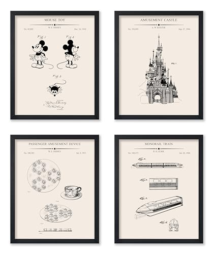 Poster Master 4-Piece Amusement Blueprint Poster - Castle Design Patent Print - Mouse Design - Passenger Device Print - Monorail Train Art - Kid's Room Wall Decor - 8x10 UNFRAMED - color: Patent Kids 12, size: 8"L x 10"W