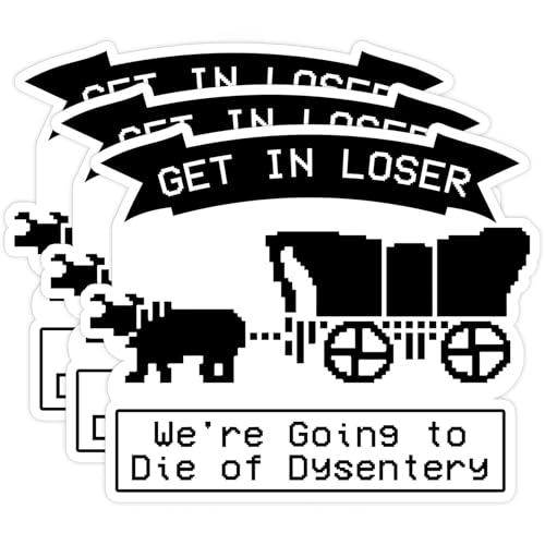 Set 3PCS 2 Inches - Get in Loser were Going to Die of Dysentery Sticker Funny Quote Saying 2" Waterproof Vinyl Decal for Water Bottles, Tumblers, Laptop, Kindle, Helmet - Gifts for Kids, Girl, Boy - size: 2 Inches