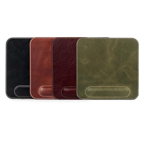 Londo Top Grain Leather Mouse Pad with Wrist Rest – Ergonomic Support, Non-Slip Base, Smooth Surface - color: Black