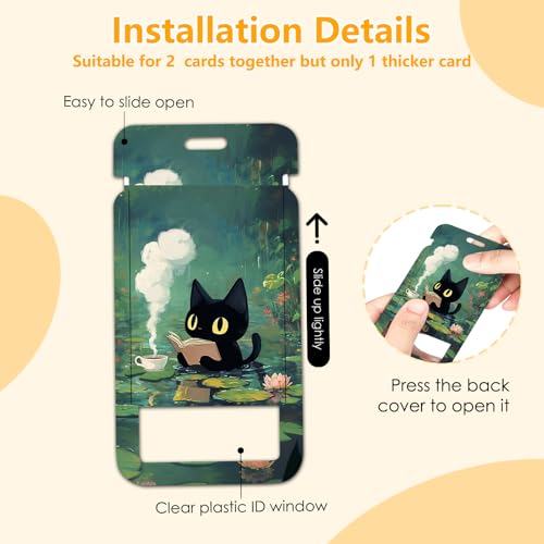 Black Cat and Plant for ID Badge Holder, Black Cat and Plant ID Badge Holder with Heavy-Duty Retractable Reel Clip, Gift for Teacher Nurse Adult - color: Blackcat-green