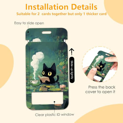 Black Cat and Plant for ID Badge Holder, Black Cat and Plant ID Badge Holder with Heavy-Duty Retractable Reel Clip, Gift for Teacher Nurse Adult - color: Blackcat-green