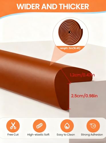 16.4FT L-Shape Baby Corner Protector Guards, Pre-Taped, 0.47''Thick | Edge Safety Bumpers for Furniture & Sharp Table Corners, with 10 Corners, Waterproof Soft Foam Adhesive Guard Cushion, Brown - color: Coffee Brown, size: 0.47''Th (16.4ft)