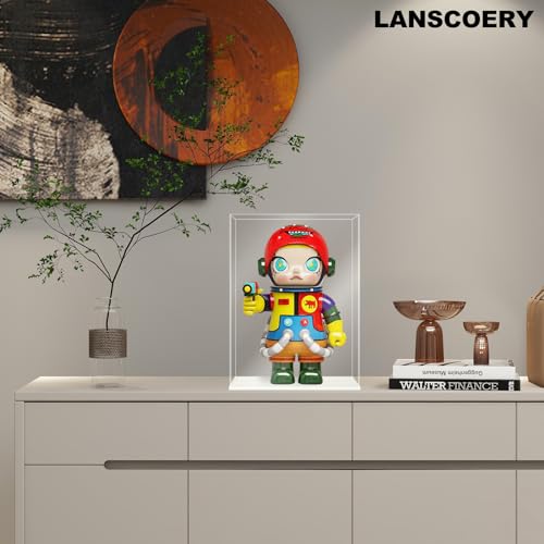 LANSCOERY Acrylic Display Case, 8x8x10 in, Upgraded Thickened UV-Resistant Showcase, 98% Clarity Dustproof Box with Glossy White Base for Action Figures, LEGO & Models, Includes Scraper & LED Light - color: White, size: 8x8x10inch; 20x20x25cm
