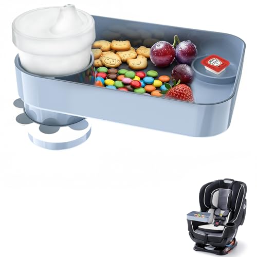 Car Seat Snack Tray for Toddlers, Reduces Mess Square Travel Tray Cup Holder Snack Tray, Durable Car Food Tray for Kids, Universal Fit Kids Travel Road Trip Essentials(Gray) - color: Gray