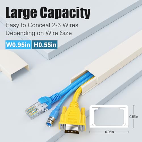 Yecaye Cord Hider, 113in Medium Cord Covers for Wires on Wall, Cord Organizer for 2-3 Wires, Easy Install Cable Management Kit, TV Cable Hider for Home Office, W0.95in H0.55in, Beige - color: Beige, size: Medium