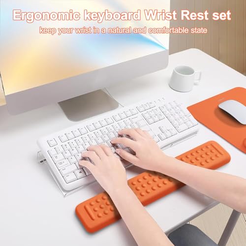 MOSISO Computer Keyboard Stand&Wrist Rest Support for Keyboard &Mouse Pad Set, Ergonomic Massage Wrist Rest Set, Easy Typing Working Acrylic Clear Stand for Office Home, Cosmic Orange - color: Cosmic Orange