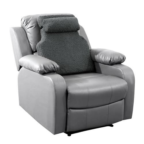 HOMBYS Sherpa Fleece Lumbar Support Pillow with Headrest for Recliner,Memory Foam Recliner Chair Cushion for Back Pain,Big High Back Support for Recliner with Chair Headrest for Elderly (Grey) - color: Grey