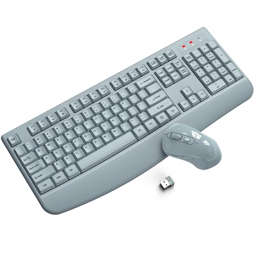 Wireless Keyboard and Mouse Combo, ULSOU 2.4G Full-Sized Ergonomic Computer Keyboard with Wrist Rest and 3 Level DPI Adjustable Wireless Mouse for Windows, Mac OS Desktop/Laptop/PC(Grey) - color: Grey