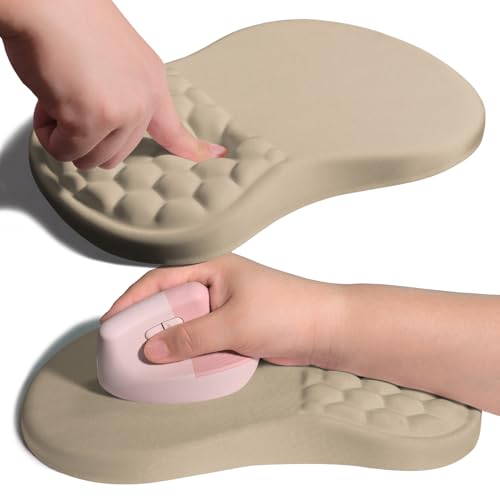 Ergonomic Joint Wrist Support Mouse Pad with Memory Foam Cushion Massage Bump, Carpal Tunnel Pain Relief Mousepad Slope Design for Wrist Rest, 11.8x7.9 in, Apricot - color: Apricot
