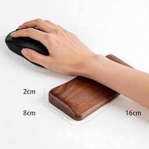 Faluber Ergonomic Walnut Wood Wrist Rest for Mouse - 6.3x3.15 inches/16x8cm, Comfort Support with Non-Slip Pads.
