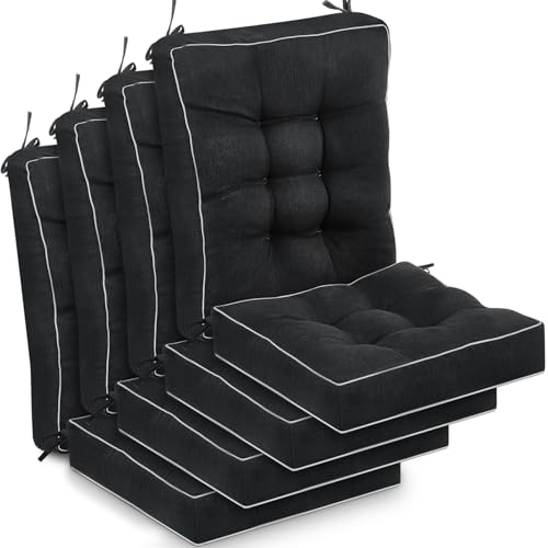 Juexica 4 Sets Outdoor Patio Cushions High Back Outdoor Chair Cushions Rocking Cushion Patio Fastness Chair Pads with Ties for Seasonal Indoor Home Office(Black) - color: Black, size: 16 x 16 x 3.5
