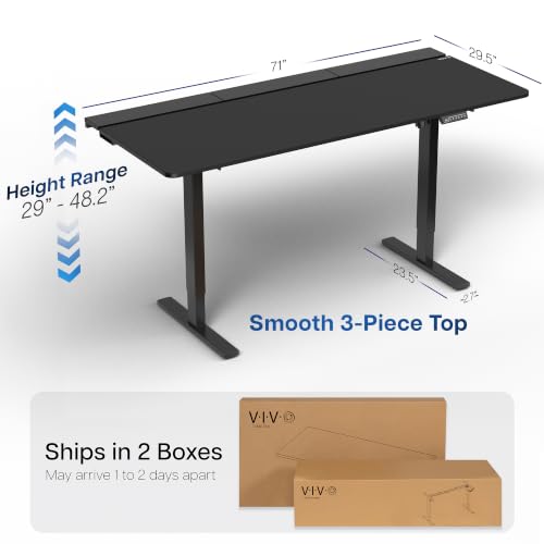 VIVO Black 71 x 30 in Stand Up Desk, DESK-KIT-1B6-P3B-71 | Electric, Holds 220 lbs, Sit Stand, Height Adjustable Table, Cable Tray, Full-Size Mouse Pad, Office Furniture, Black Frame - color: Black Top / Black Frame, size: 71 x 30